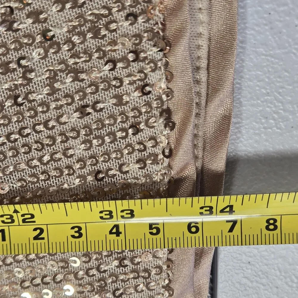 NWT  DO+BE Women Size L Lined Sequin Gold One Sleeve Gathered Side Mini Dress - Picture 8 of 10